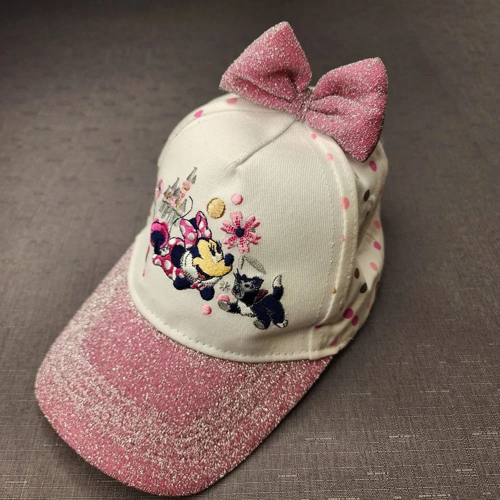 Disney Minnie Mouse Girl Toddler Stretch Hat Pink Glitter Bow Sparkle Polka Dot
